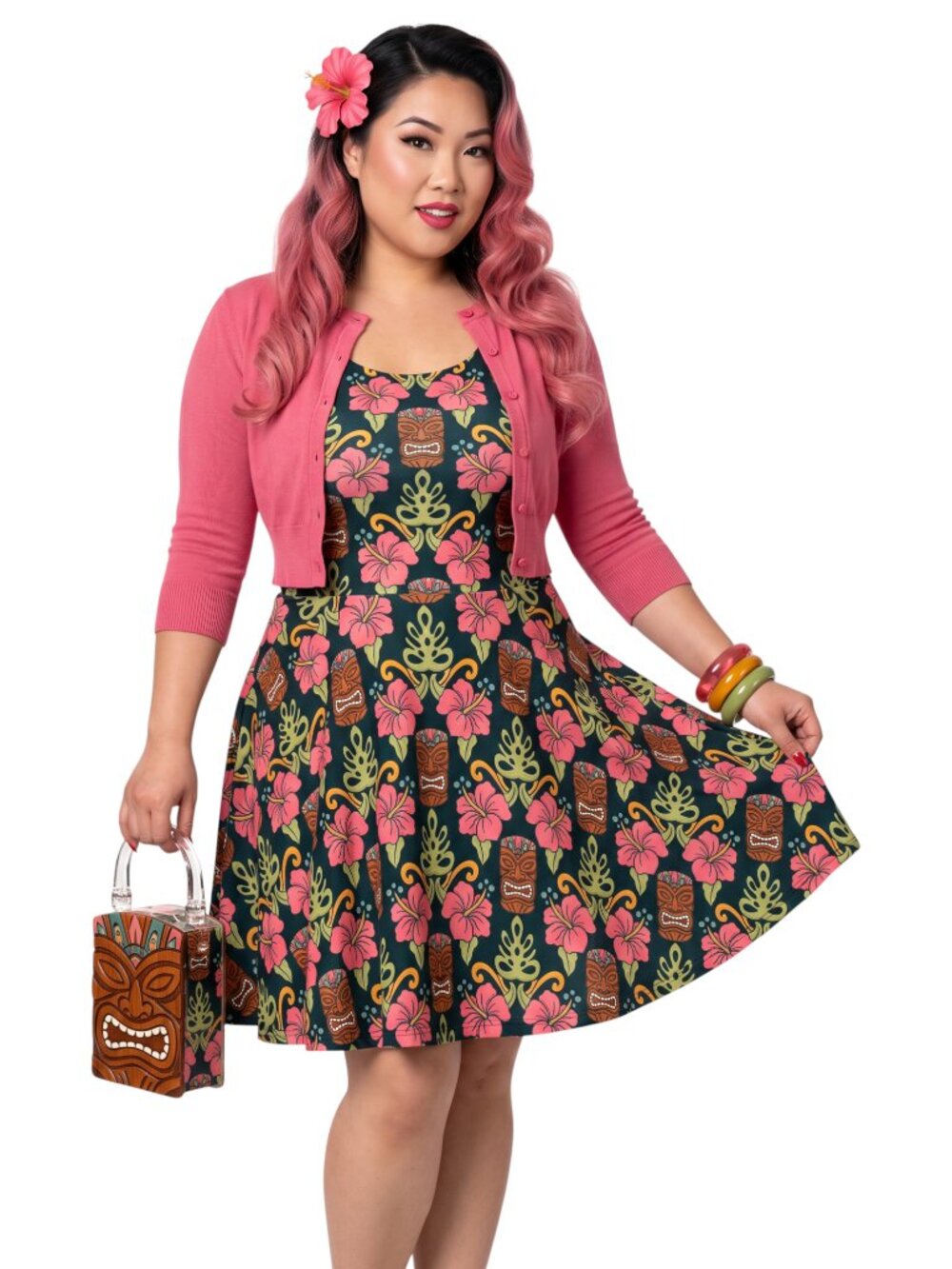 Tiki Hibiscus Pinup Rockabilly Swing Dress – Retro Flare Sundress